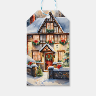 Étiquettes-cadeau Balise cadeau de Noël Snowy Cottage