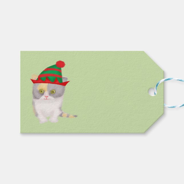 Étiquettes-cadeau Balise cadeau de Noël vert Cute Katie kitten (Devant (Horizontal))