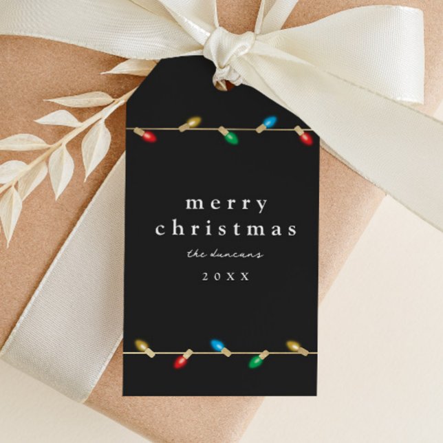 Étiquettes-cadeau Balise cadeau de Noël vintage ampoule (VIntage bulb christmas lights holiday gift tag.)