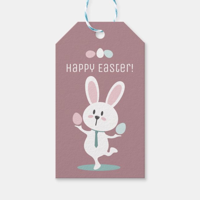 Étiquettes-cadeau Balise cadeau de Pâques de lapin heureux (Devant)