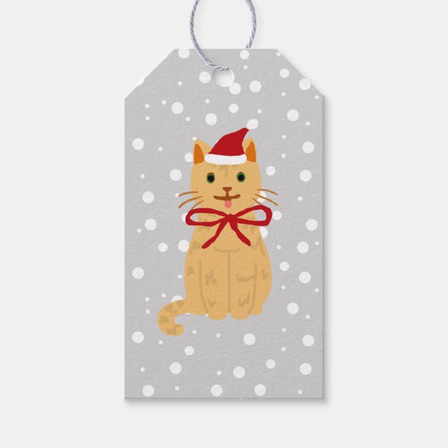 Étiquettes-cadeau Balise cadeau de peinture de chat Tabby de Noël (Devant)