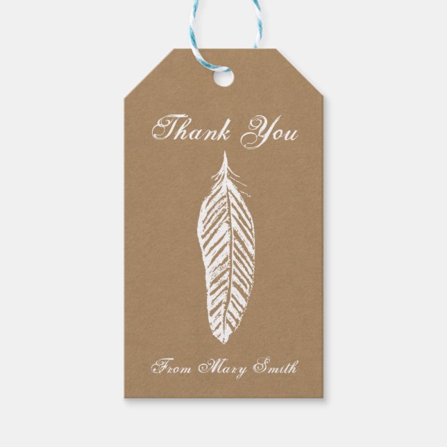 Étiquettes-cadeau Balise cadeau de plume papier Kraft personnalisée (Devant)