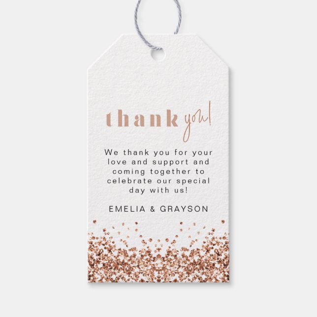 Étiquettes-cadeau Balise cadeau de Rose REGINA Gold Sequins Merci (Devant)