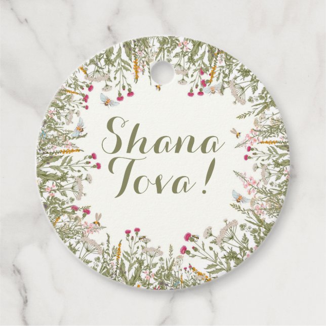 Étiquettes Cadeau Balise cadeau de Rosh Hashana Floral (Devant)