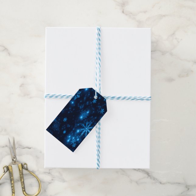Étiquettes-cadeau Balise cadeau Deep Blue & Bright Snowflakes (Avec de laficelle)