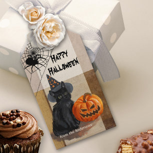 Étiquettes-cadeau Balise cadeau d'Halloween Chat Vintage