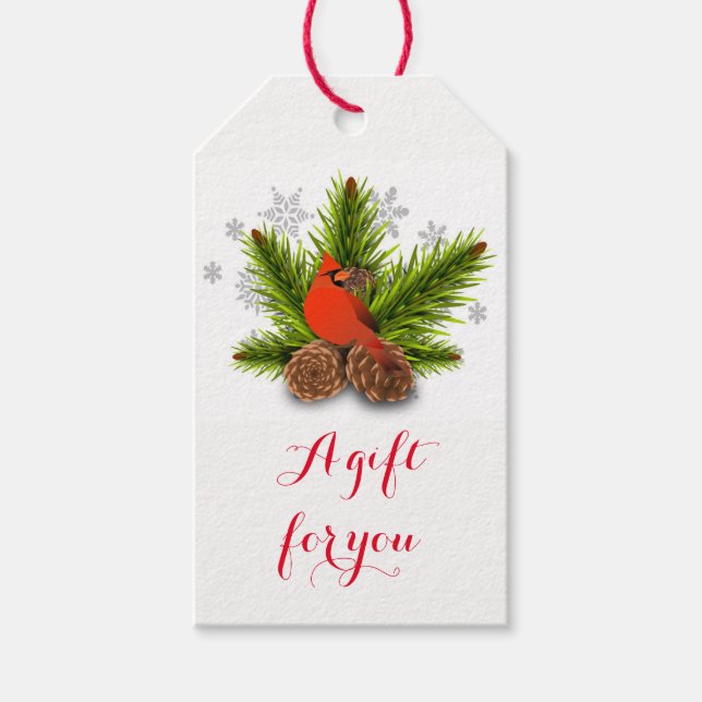 Étiquettes-cadeau Balise cadeau d'oiseau du cardinal de Noël (Devant)