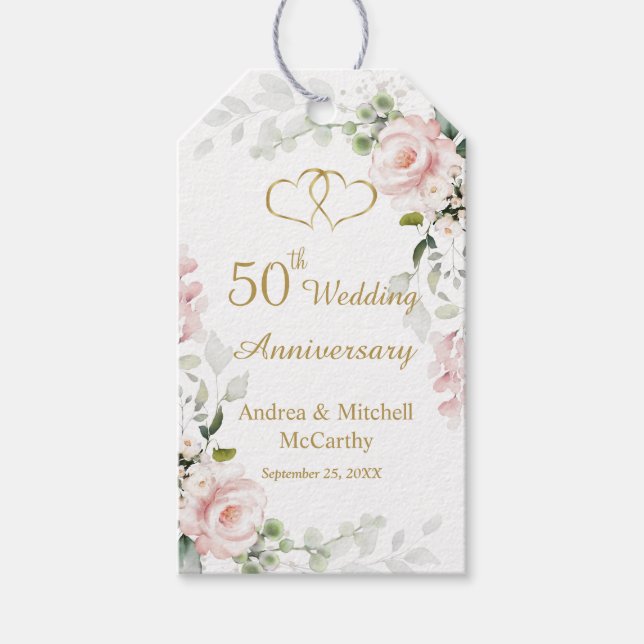 Étiquettes-cadeau Balise cadeau du 50e anniversaire du Mariage Rose  (Devant)