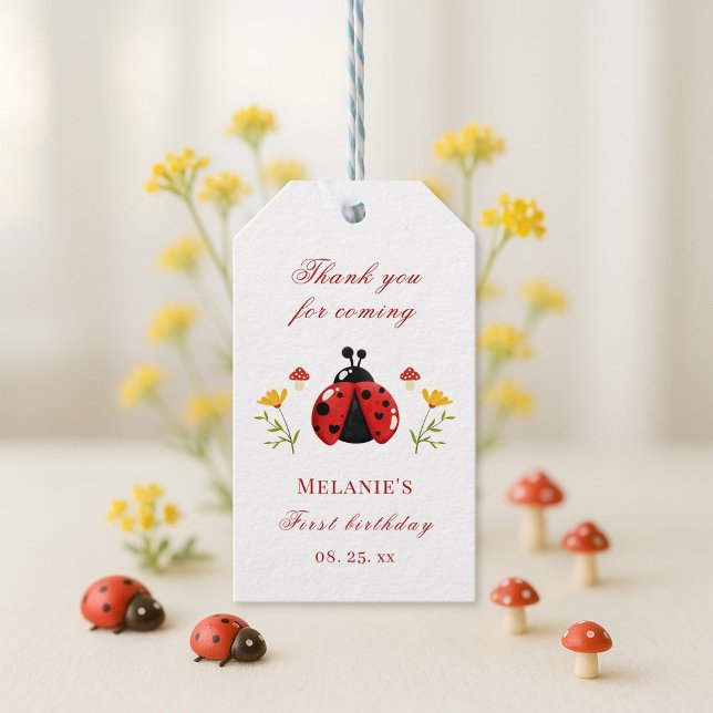 Étiquettes-cadeau Balise cadeau d'un mignon bug Ladybug 1er annivers (Créateur téléchargé)