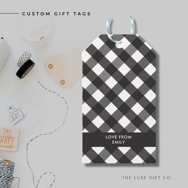 Étiquettes-cadeau Balise cadeau En vichy noir (Créateur téléchargé)