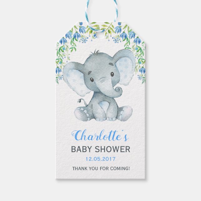 Étiquettes-cadeau Balise Cadeau Fleur Faveur Baby shower Eléphant (Devant)