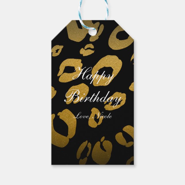 Étiquettes-cadeau Balise cadeau Gold & Black Empreinte de léopard Ch (Devant)