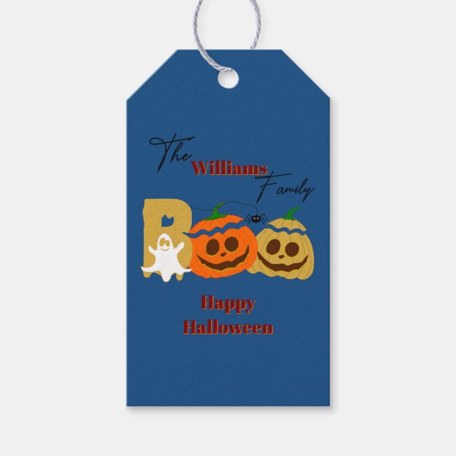 Étiquettes-cadeau Balise cadeau Happy Halloween Éffrayant Citrouille (Devant)
