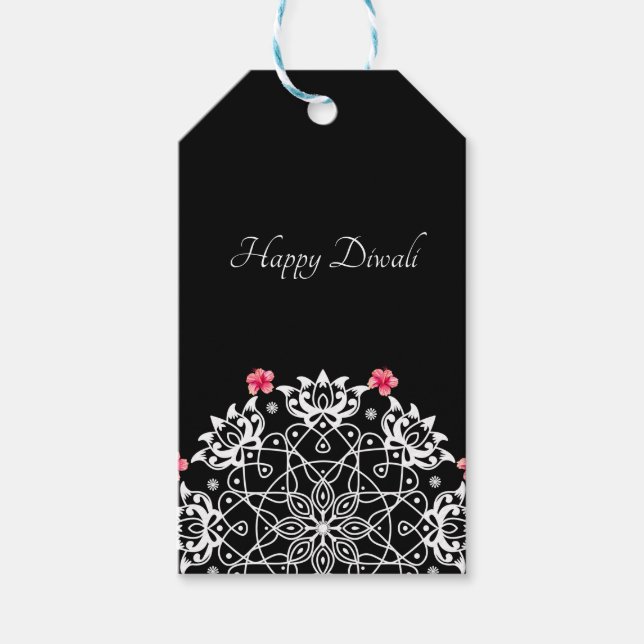 Étiquettes-cadeau Balise cadeau hibiscus Rangoli blanc personnalisab (Devant)