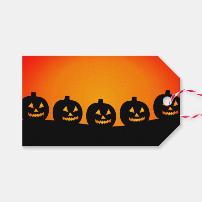 Étiquettes-cadeau Balise cadeau Jack o' Lanterns in a Row (Devant (Horizontal))