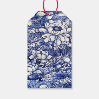 Étiquettes-cadeau Balise cadeau JAPONAIS MODÈLE FLORAL BLEU ET BLANC