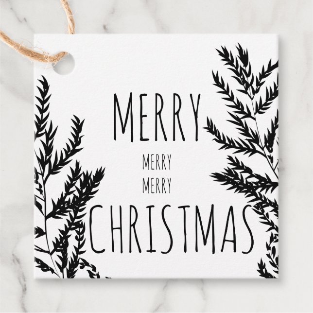 Étiquettes Cadeau Balise cadeau Joyeux Noël noir et blanc (Devant)