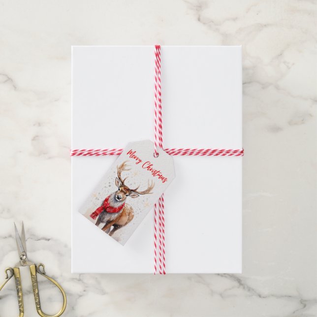 Étiquettes-cadeau Balise cadeau Joyeux Noël Reindeer (Avec de la ficelle)