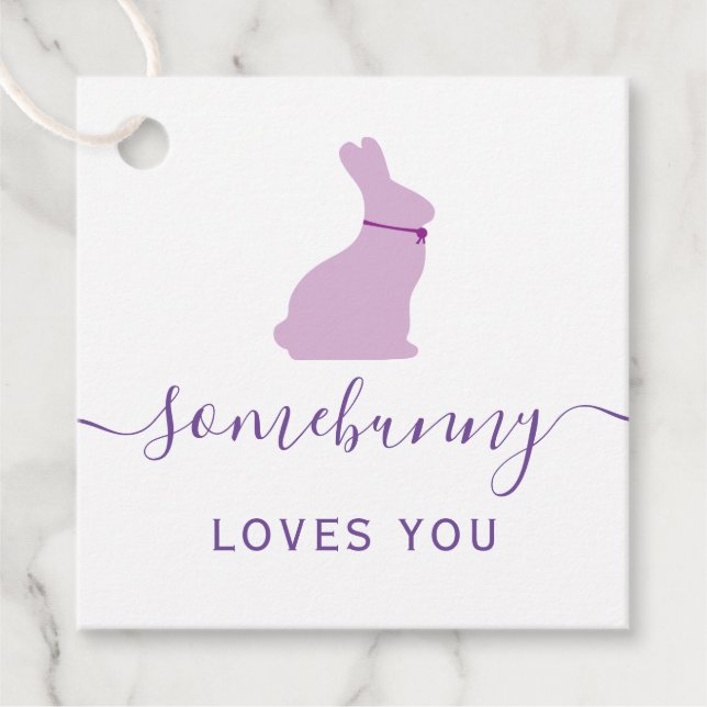 Étiquettes Cadeau Balise Cadeau, Lapin Pâques Violet (Devant)