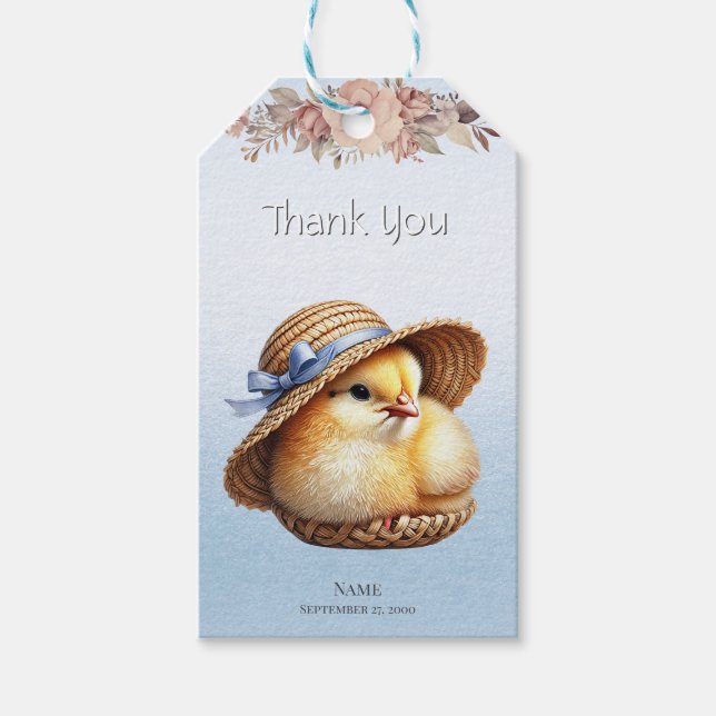 Étiquettes-cadeau Balise cadeau Little Chick Blue Ribbon (Devant)