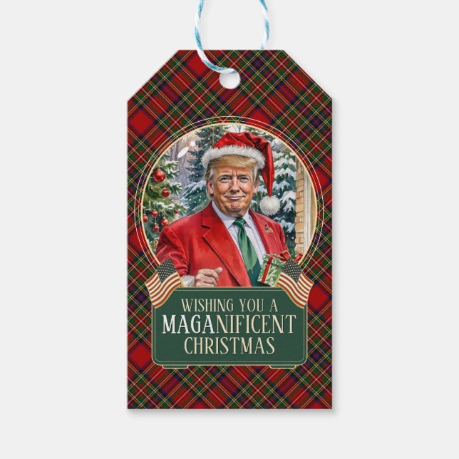 Étiquettes-cadeau Balise cadeau MAGA Christmas Tartan Plaid Trump (Devant)