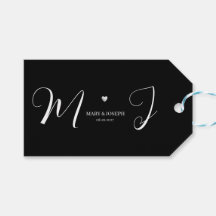 Balise cadeau Mariage noir avec texte de monogramm