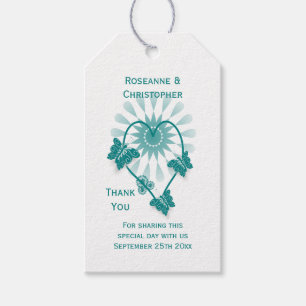 Étiquettes-cadeau Balise Cadeau mariage Papillons Turquoises Coeur