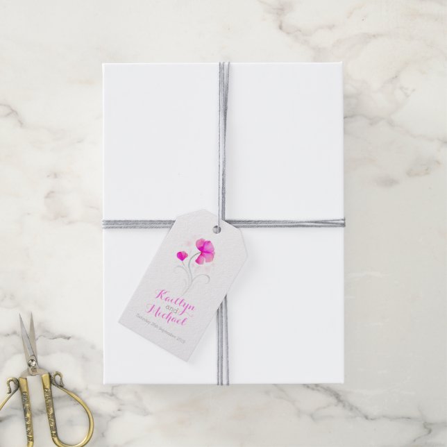Étiquettes-cadeau Balise cadeau mariage rose tourbillon de fleurs d' (Avec de la ficelle)