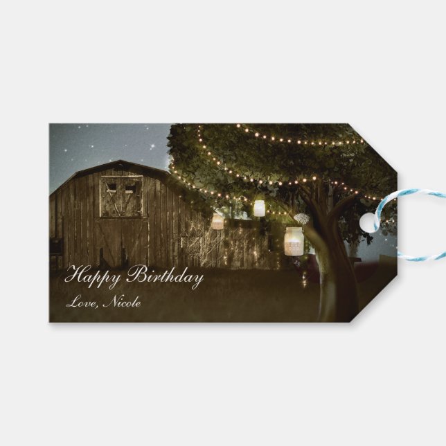 Étiquettes-cadeau Balise cadeau Mariage Rustic Barn & Tree Lights (Devant (Horizontal))
