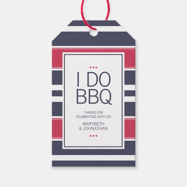 Étiquettes-cadeau Balise cadeau Merci BBQ rouge, blanc et bleu Prepp (Devant)