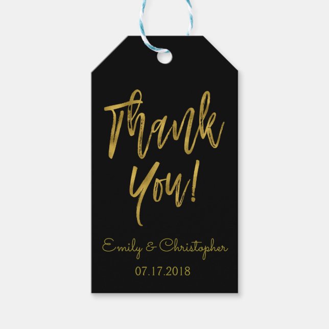 Étiquettes-cadeau Balise cadeau Merci Gold Foil avec nom personnalis (Devant)