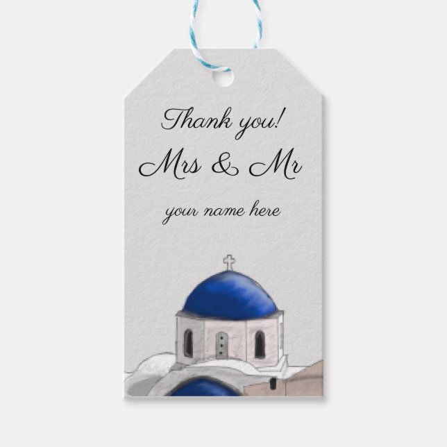 Étiquettes-cadeau Balise cadeau Merci Santorini Blue Dome (Devant)