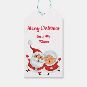 Étiquettes-cadeau Balise cadeau mignonne m. et mme santa claus