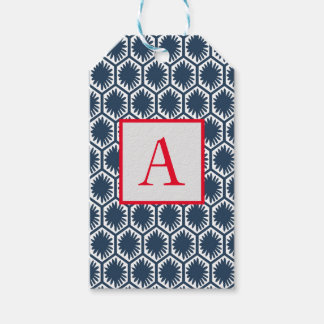 Étiquettes-cadeau Balise cadeau MOTIF BLEU JAPONAIS AVEC INITIAL