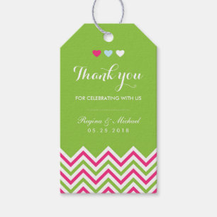 Étiquettes-cadeau Balise cadeau Motif rose et vert Mariage Chevron