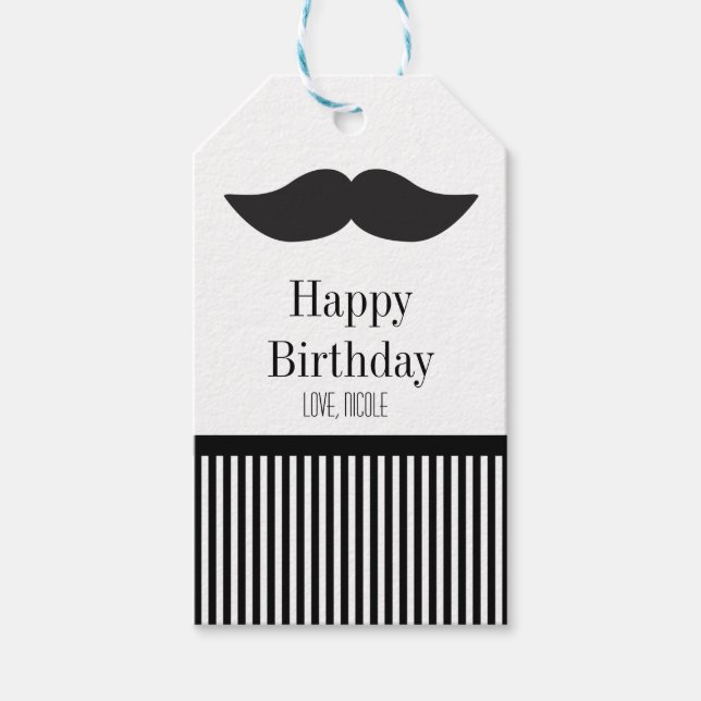 Étiquettes-cadeau Balise cadeau Mustache Black & White Stripes Party (Devant)