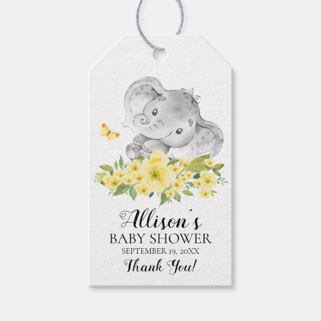 Étiquettes-cadeau Balise Cadeau Neutral Happy Elephant Baby shower F (Devant)