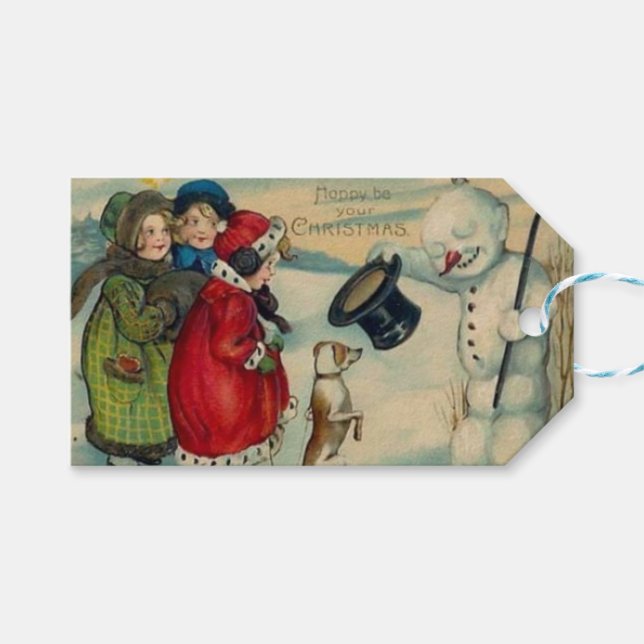 Étiquettes-cadeau Balise cadeau Noël vintage (Devant (Horizontal))