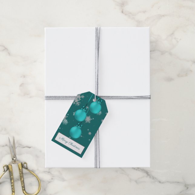Étiquettes-cadeau Balise cadeau ornements de Noël turquoises (Avec de la ficelle)