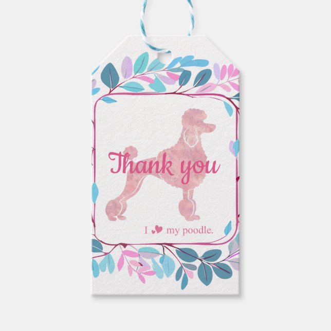 Étiquettes-cadeau Balise cadeau Pastel Rose Poodle personnalisé Silh (Devant)