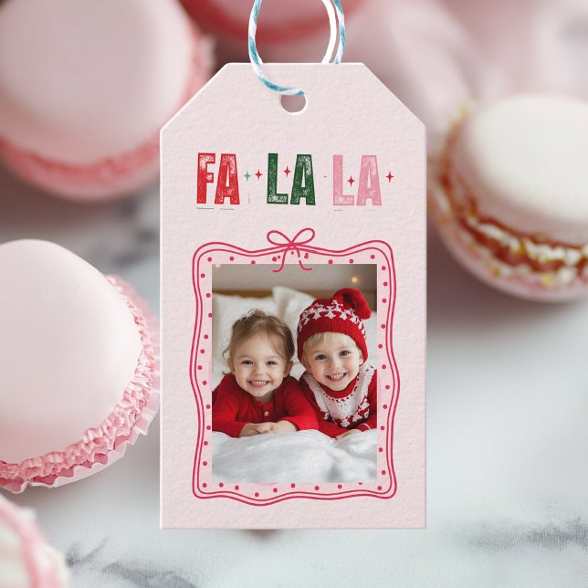 Étiquettes-cadeau Balise cadeau photo de Noël personnalisée | Rose (Créateur téléchargé)