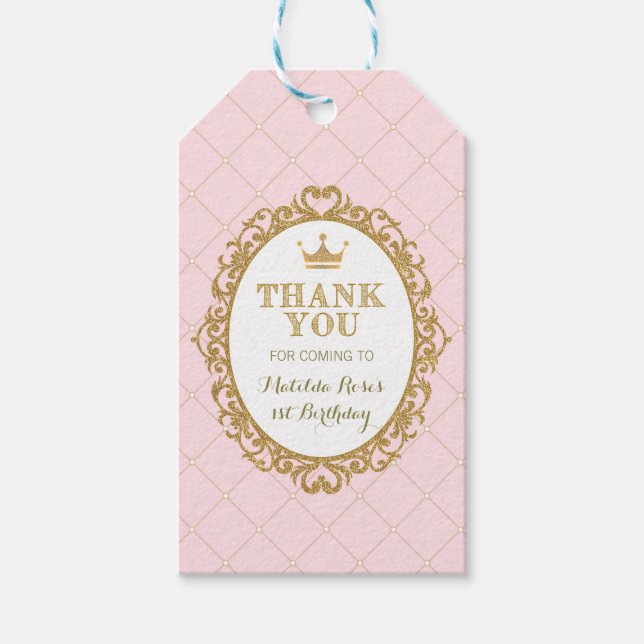 Étiquettes-cadeau Balise cadeau Pink Gold Princess Anniversaire Fête (Devant)