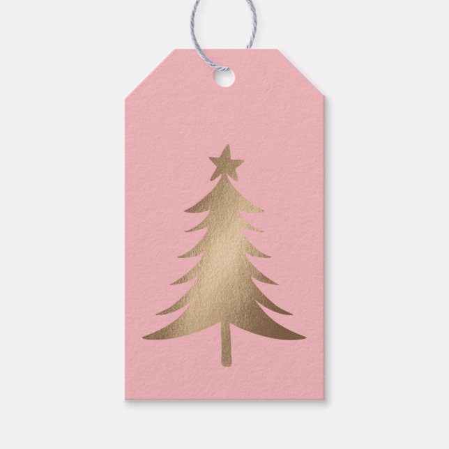Étiquettes-cadeau Balise cadeau Pink with Gold Tree (Devant)