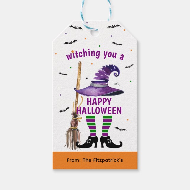 Étiquettes-cadeau Balise cadeau pour sorcière mignonne Halloween Kid (Devant)
