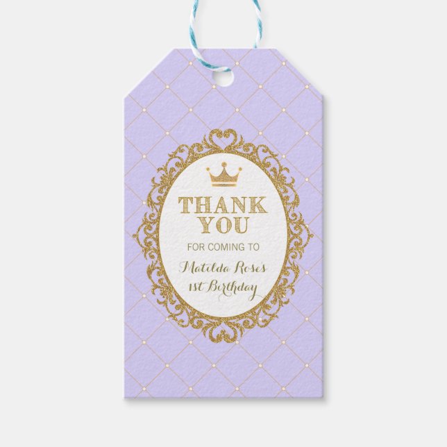 Étiquettes-cadeau Balise Cadeau Purple Gold Princess Anniversaire Fa (Devant)