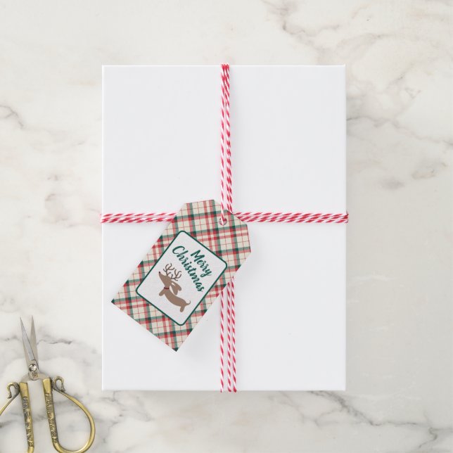 Étiquettes-cadeau Balise cadeau Reindeer Dachshund Christmas Preppy  (Avec de la ficelle)