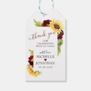 Étiquettes-cadeau Balise Cadeau Rouge Bourgogne Rose Sunflower Weddi
