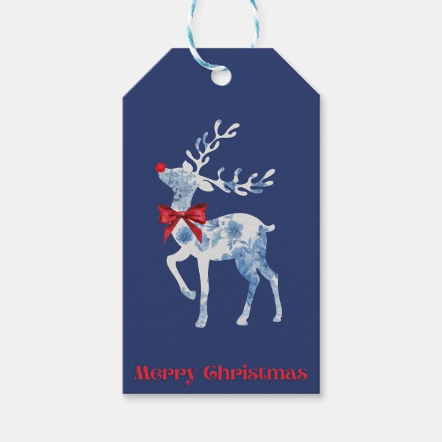 Étiquettes-cadeau Balise cadeau Rudolph bleu et blanc (Devant)