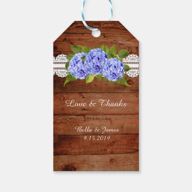 Étiquettes-cadeau Balise Cadeau Rustique en dentelle bleue Hydrangea (Devant)