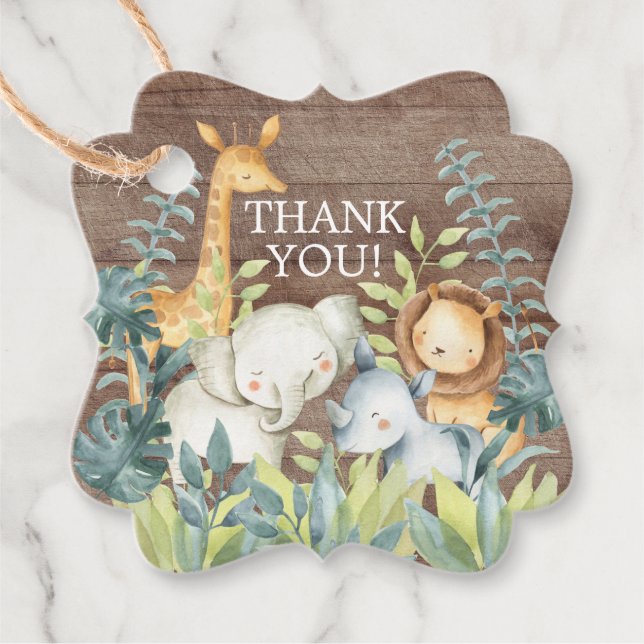 Étiquettes Cadeau Balise Cadeau Rustique Jungle Baby shower Favorise (Devant)